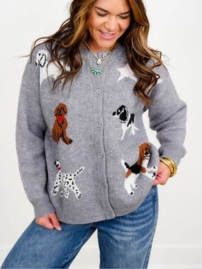 &Merci Dog Intarsia Button-Up Sweater Cardigan